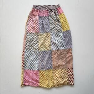 Vintage 90's Patchwork Colorful Maxi Skirt / Sz M / Hippie Boho Indian Cotton